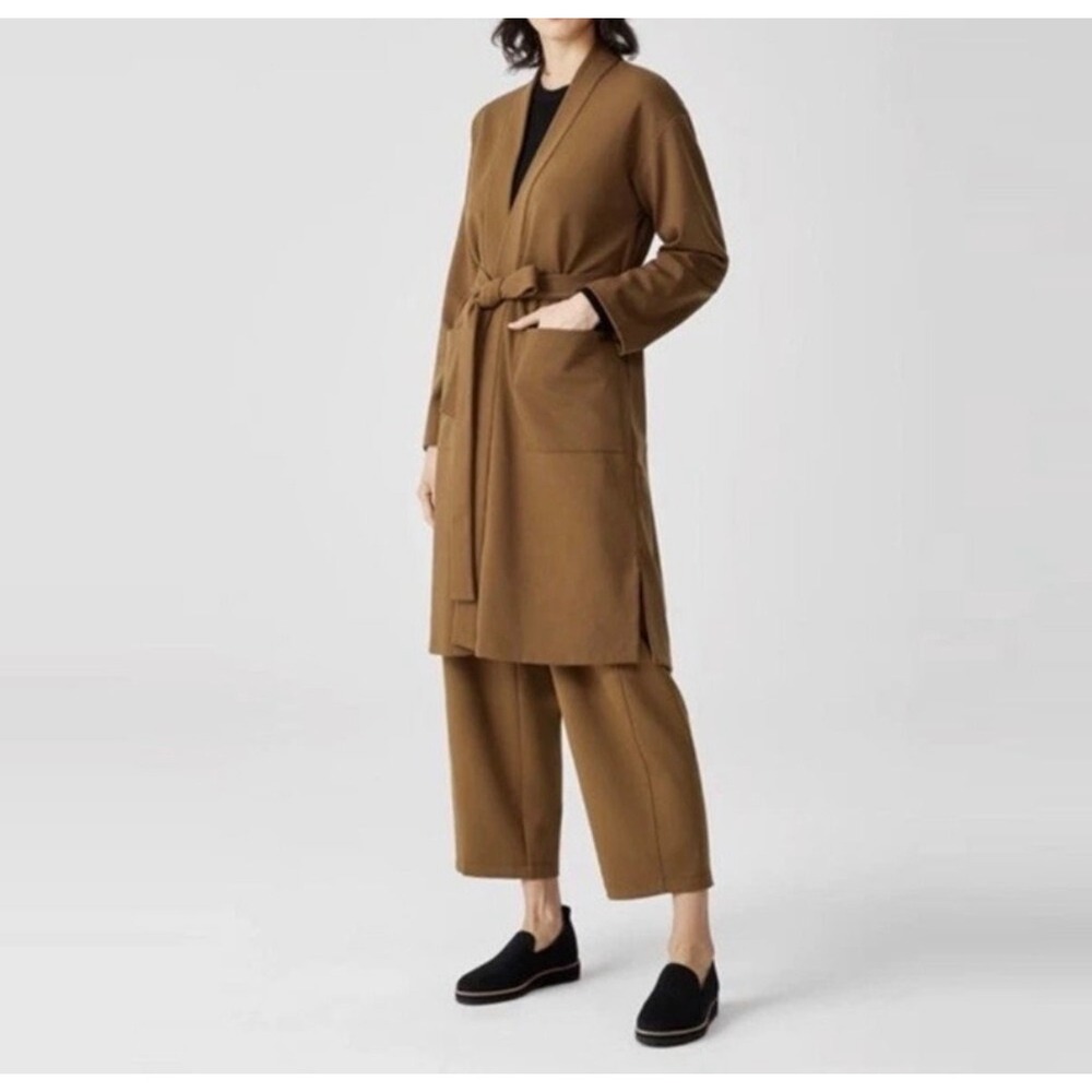 Eileen Fisher Flex Ponte Belted Jacket Cardigan Hazel Brown S